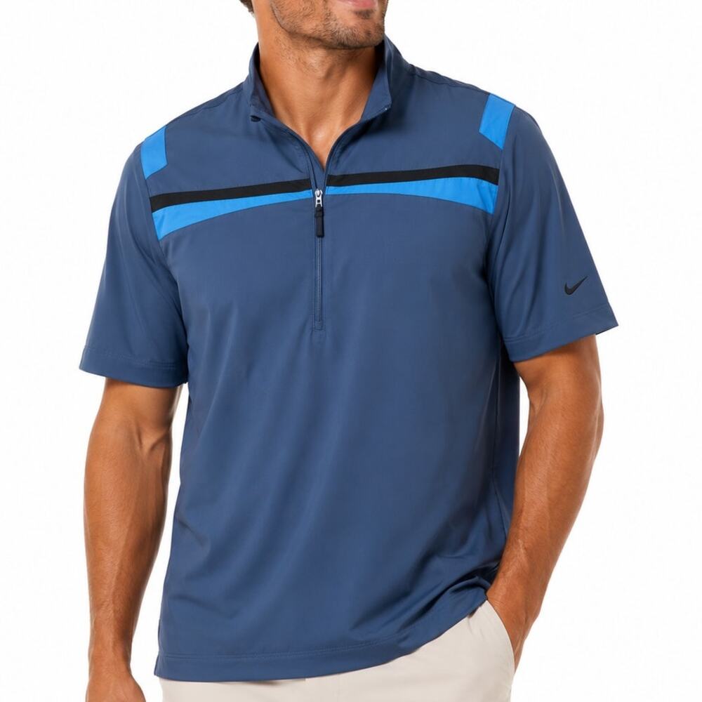 Nike Golf Dri-FIT 1/4 Zip Short Sleeve Polo Blue Colorblock Men's L